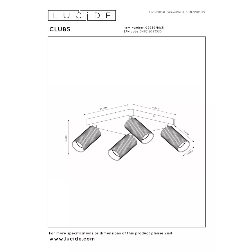 Lucide 09939/14/31 - Bodové svietidlo CLUBS 4xGU10/40W/230V biela