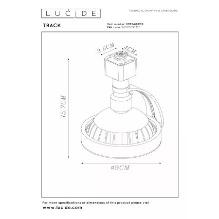 Lucide 09954/01/30 - Bodové svietidlo pre lištový systém TRACK 1xGU10/ES111/50W/230V