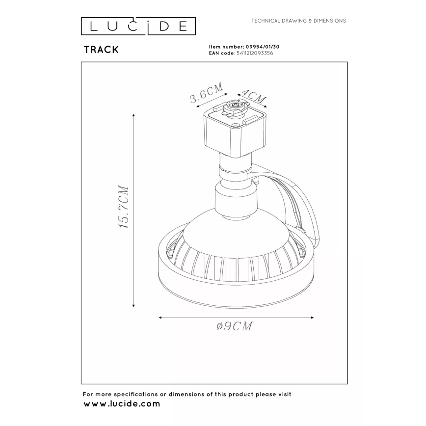 Lucide 09954/01/30 - Bodové svietidlo pre lištový systém TRACK 1xGU10/ES111/50W/230V