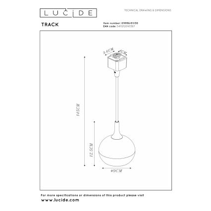 Lucide 09956/01/30 - Závesný luster na lanku pre lištový systém TRACK 1xGU10/MR16/50W/230V