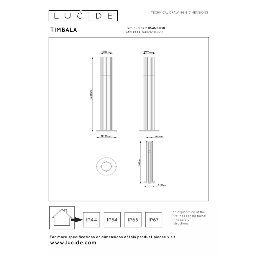 Lucide 11841/01/30 - Vonkajšie svietidlo TIMBALA 1xGU10/7W/230V IP44