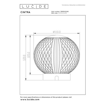 Lucide 13599/02/60 - LED stmievateľná nabíjateľná dotyková stolná lampa CINTRA LED/2W/3,7V 4000 mAh