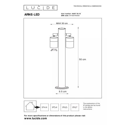 Lucide 14867/10/12 - LED Vonkajšia lampa ARNE-LED 2xGU10/5W/230V matný chróm