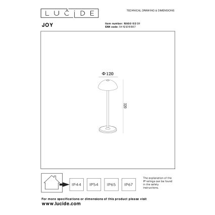 Lucide 15500/02/31 - LED Stmievateľná dotyková vonkajšia lampa JOY LED/1,5W/3,7V USB IP54 2200 mAh biela