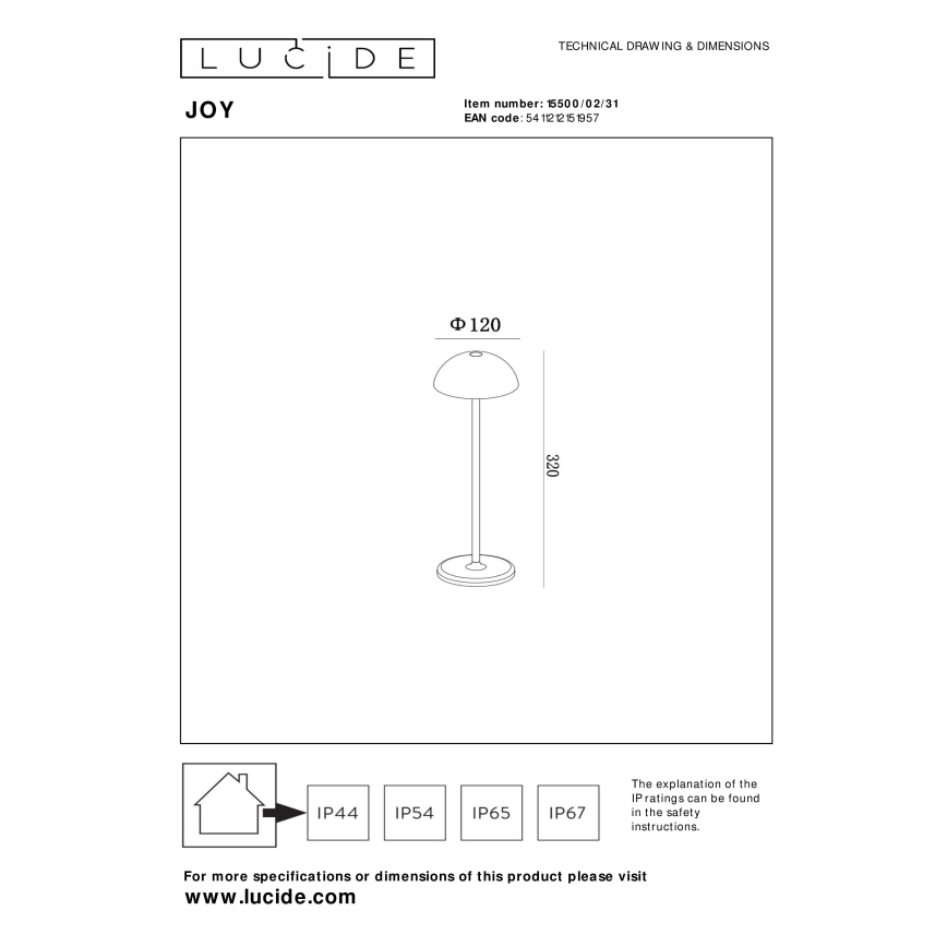 Lucide 15500/02/31 - LED Stmievateľná dotyková vonkajšia lampa JOY LED/1,5W/3,7V USB IP54 2200 mAh biela