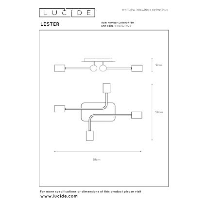 Lucide 21118/04/30 - Prisadený luster LESTER 4xE27/40W/230V čierny