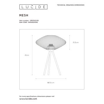 Lucide 21523/01/30 - Stolná lampa MESH 1xE27/40W/230V čierna