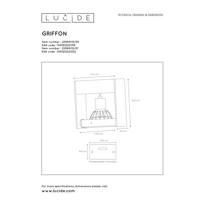 Lucide 22969/12/31 - LED Stmievateľné bodové svietidlo GRIFFON 1xGU10/12W/230V