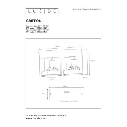 Lucide 22969/24/31 - LED Stmievateľné bodové svietidlo GRIFFON 2xGU10/12W/230V