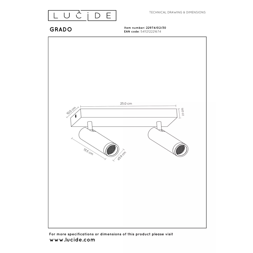 Lucide 22974/02/30 - Bodové svietidlo GRADO 2xGU10/8W/230V čierne