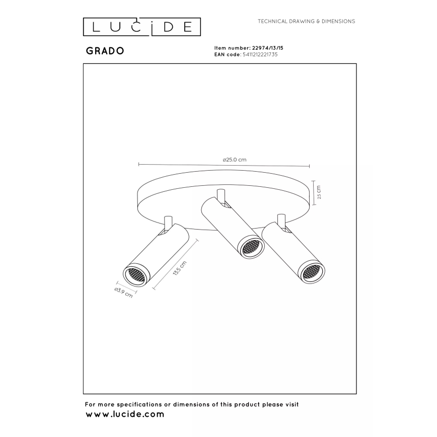 Lucide 22974/13/15 - Bodové svietidlo GRADO 3xGU10/40W/230V hnedá/čierna