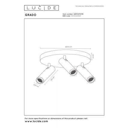 Lucide 22974/13/30 - Bodové svietidlo GRADO 3xGU10/12W/230V čierna