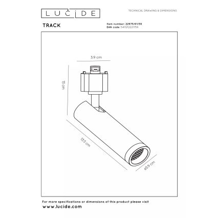 Lucide 22975/01/30 - Bodové svietidlo pre lištový systém TRACK 1xGU10/MR11/40W/230V