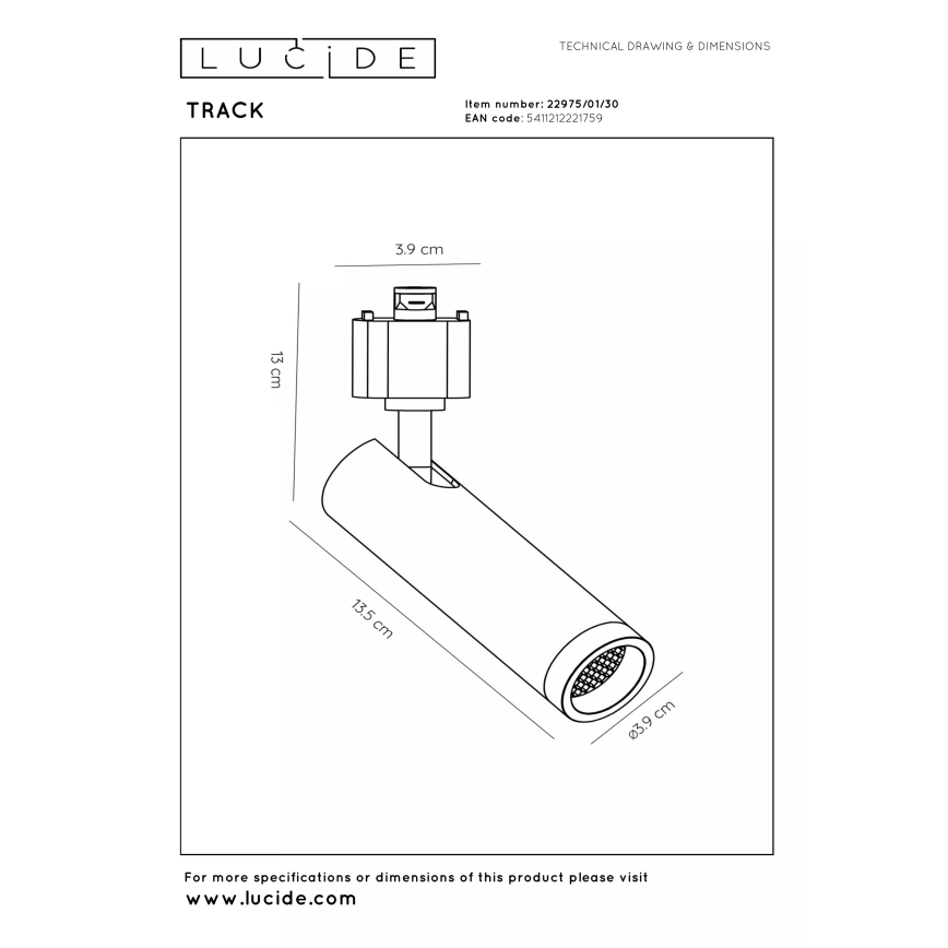 Lucide 22975/01/30 - Bodové svietidlo pre lištový systém TRACK 1xGU10/MR11/40W/230V
