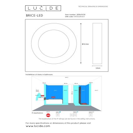 Lucide 28116/11/30 - LED Stmievateľné kúpeľňové svietidlo BRICE LED/8W/230V IP44