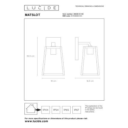 Lucide 29829/01/30 - Vonkajšie nástenné svietidlo MATSLOT 1xE27/40W/230V IP23