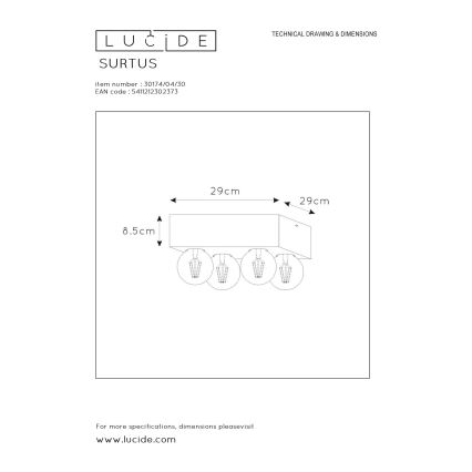 Lucide 30174/04/30 - Stropné svietidlo SURTUS 4xE27/60W/230V