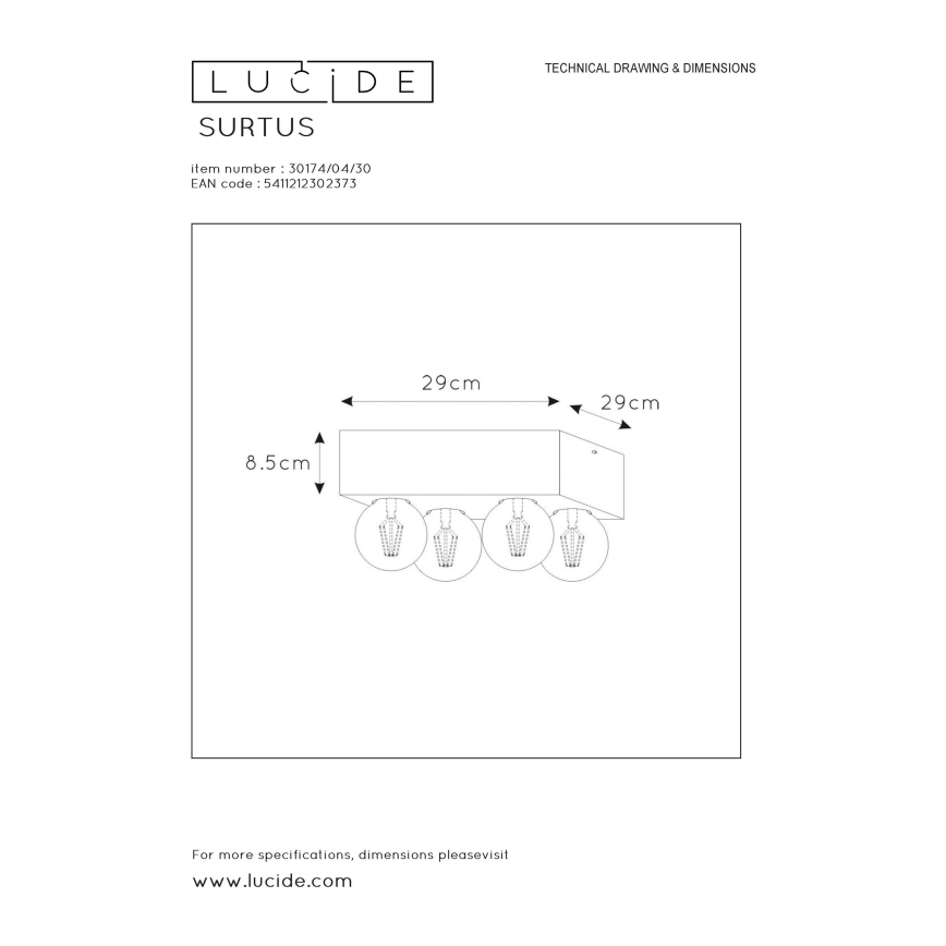 Lucide 30174/04/30 - Stropné svietidlo SURTUS 4xE27/60W/230V
