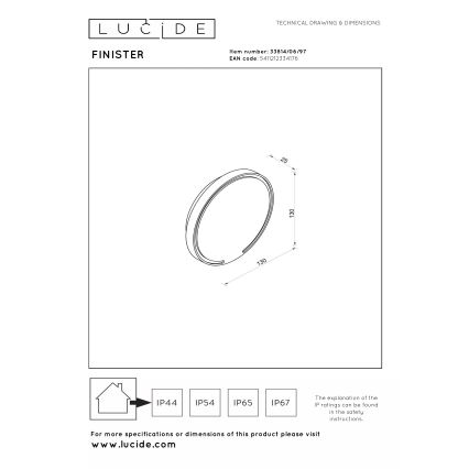 Lucide 33814/06/97 - LED Vonkajšie nástenné svietidlo FINISTER LED/6W/230V IP54