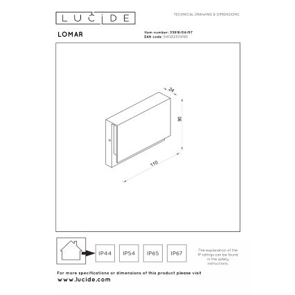 Lucide 33818/06/97 - LED vonkajšie nástenné svietidlo LOMAR LED/6W/230V IP54