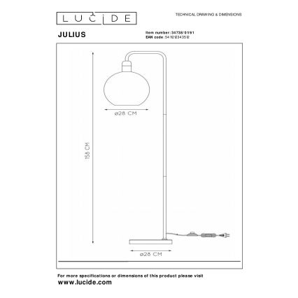 Lucide 34738/01/61 - Stojacia lampa JULIUS 1xE27/25W/230V