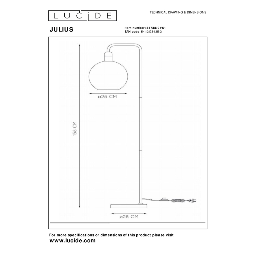 Lucide 34738/01/61 - Stojacia lampa JULIUS 1xE27/25W/230V