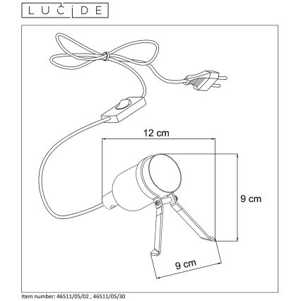 Lucide 46511/05/02 - LED Stolná lampa PUKKI 1xE27/5W/230V