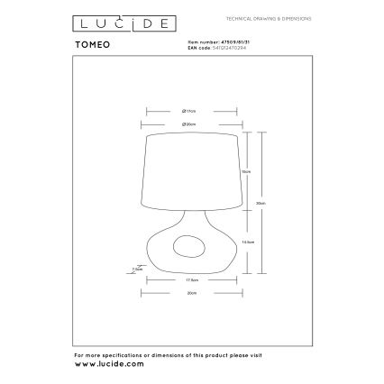 Lucide 47509/81/31 - Stolná lampa TOMEO 1xE14/40W/230V biela