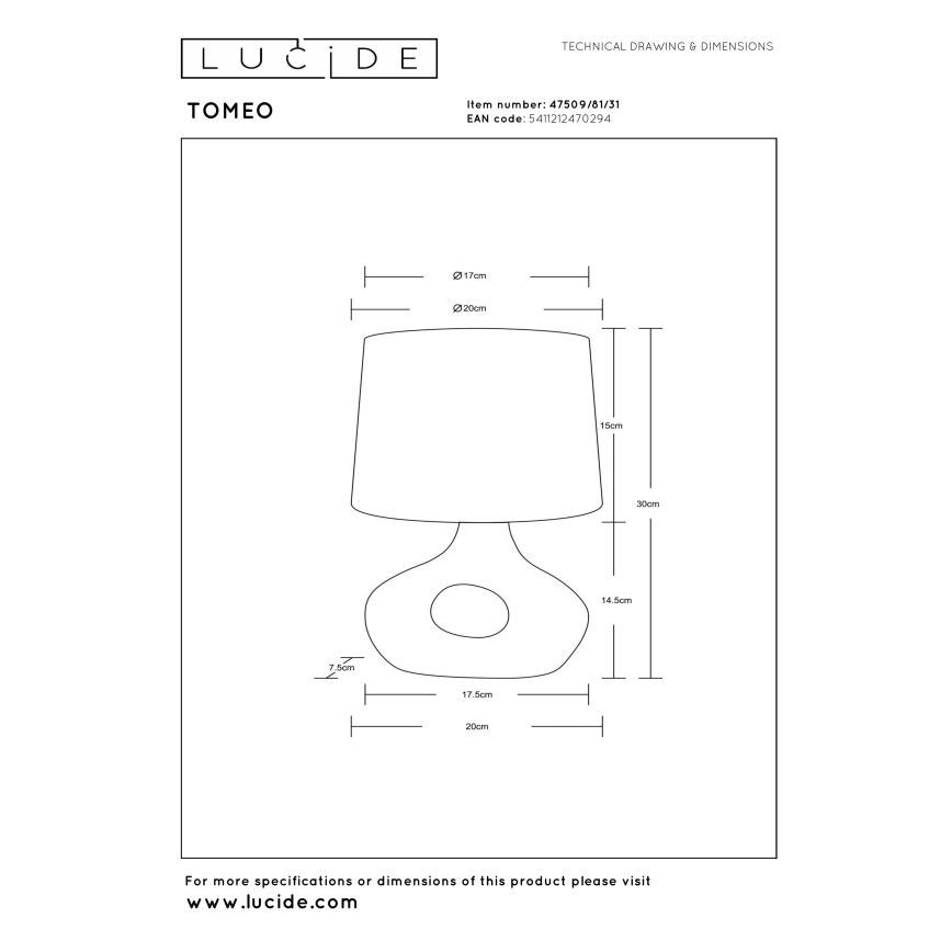 Lucide 47509/81/31 - Stolná lampa TOMEO 1xE14/40W/230V biela