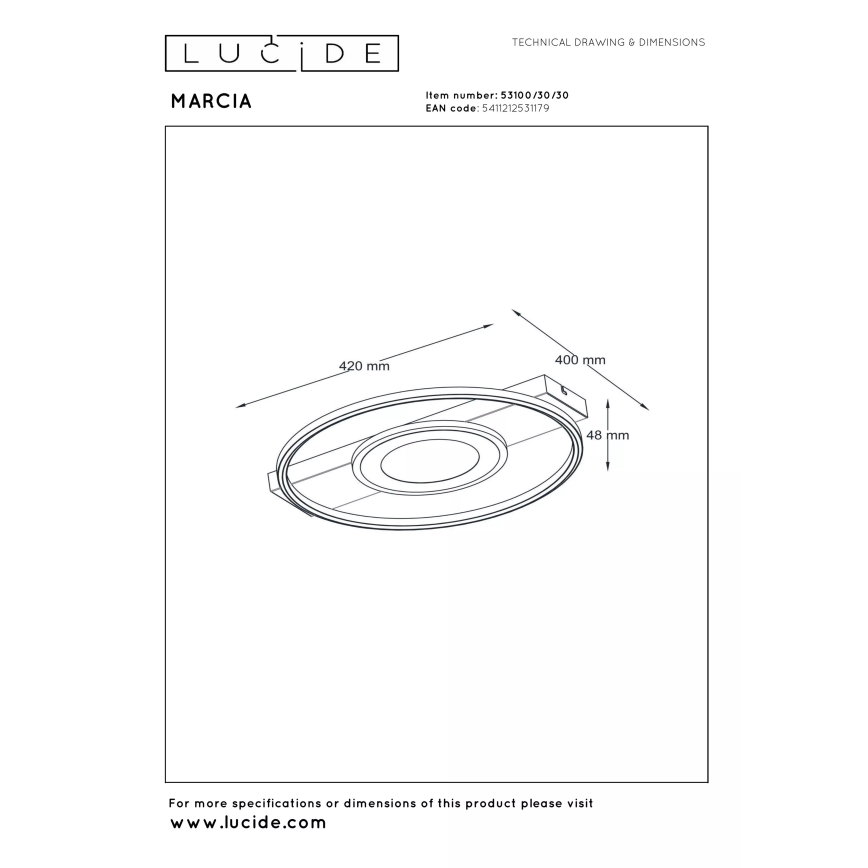 Lucide 53100/30/30 - LED stmievateľné stropné svietidlo MARCIA LED/32W/230V 2700K 40x42 cm