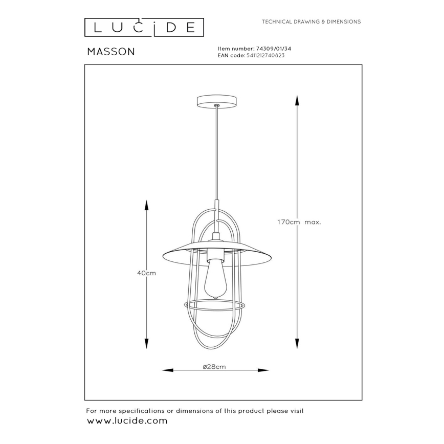 Lucide 74309/01/34 - Luster na lanku MASSON 1xE27/40W/230V žltá