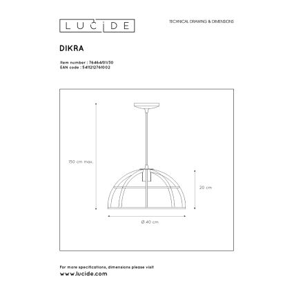 Lucide 76464/01/30 - Luster na lanku DIKRA 1xE27/60W/230V