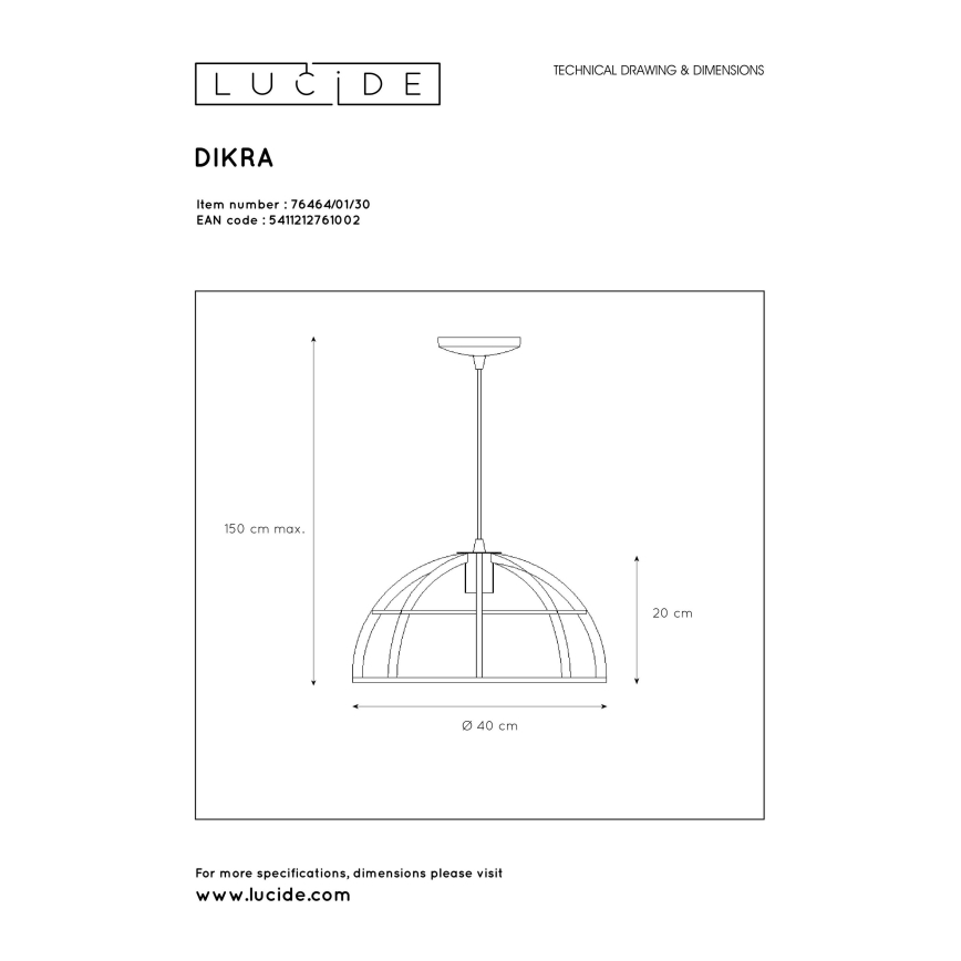 Lucide 76464/01/30 - Luster na lanku DIKRA 1xE27/60W/230V