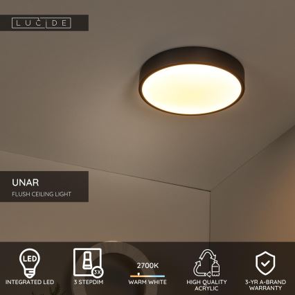 Lucide 79185/30/30 - LED Stmievateľné stropné svietidlo UNAR LED/18W/230V pr. 30 cm čierna