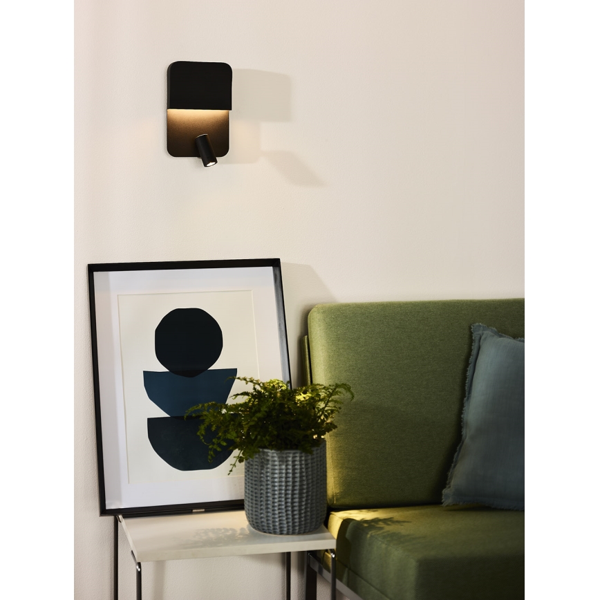 Lucide 79200/08/30 - LED Nástenné svietidlo BOXER LED/5W/230V + LED/5W USB čierna