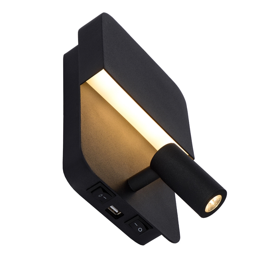 Lucide 79200/08/30 - LED Nástenné svietidlo BOXER LED/5W/230V + LED/5W USB čierna