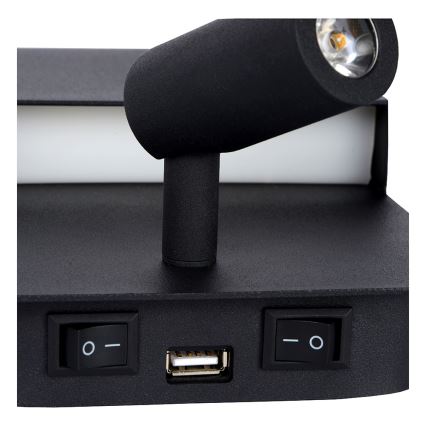 Lucide 79200/08/30 - LED Nástenné svietidlo BOXER LED/5W/230V + LED/5W USB čierna