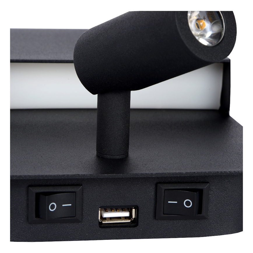Lucide 79200/08/30 - LED Nástenné svietidlo BOXER LED/5W/230V + LED/5W USB čierna