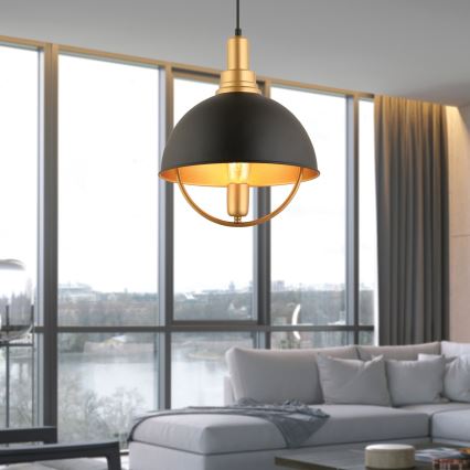 Luster na lančuku MONZA 1xE27/40W/230V pr. 30 cm čierna/zlatá