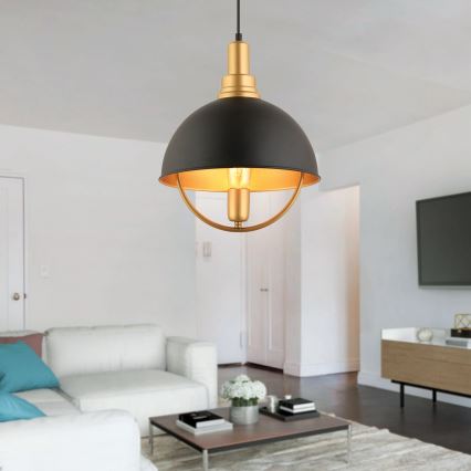 Luster na lančuku MONZA 1xE27/40W/230V pr. 30 cm čierna/zlatá
