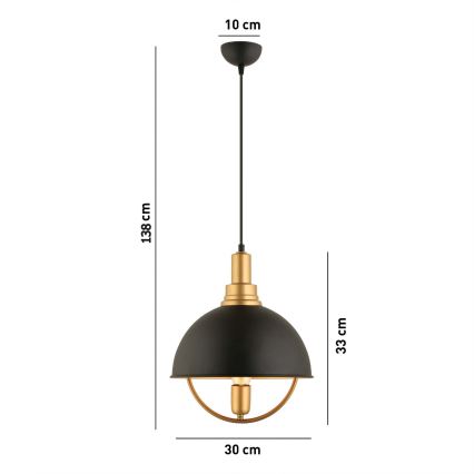 Luster na lančuku MONZA 1xE27/40W/230V pr. 30 cm čierna/zlatá