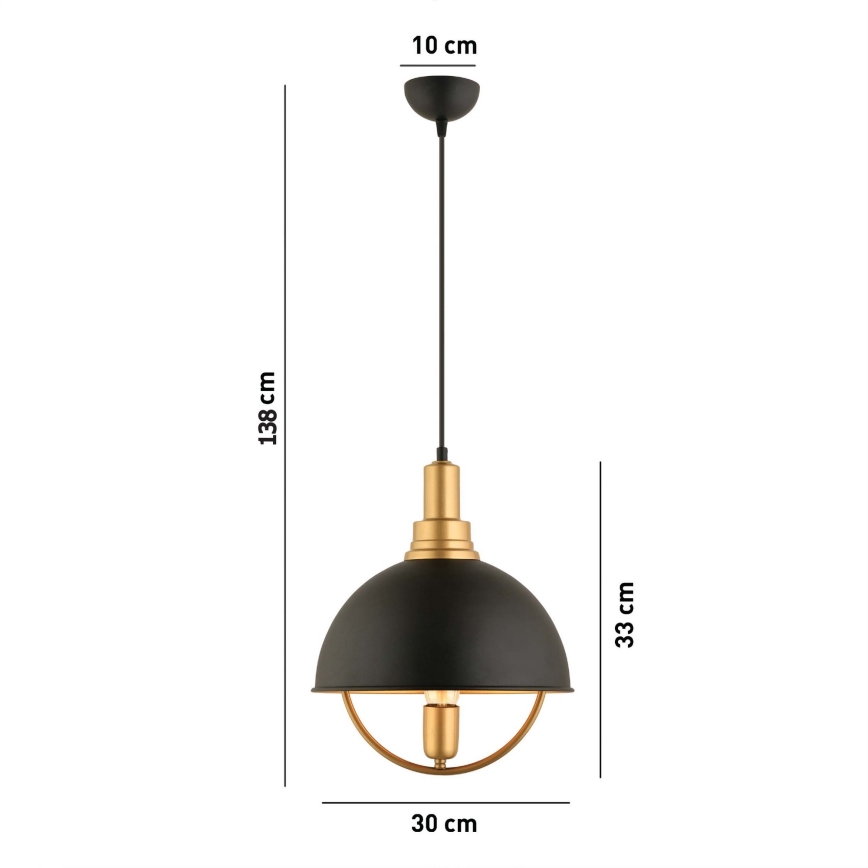 Luster na lančuku MONZA 1xE27/40W/230V pr. 30 cm čierna/zlatá