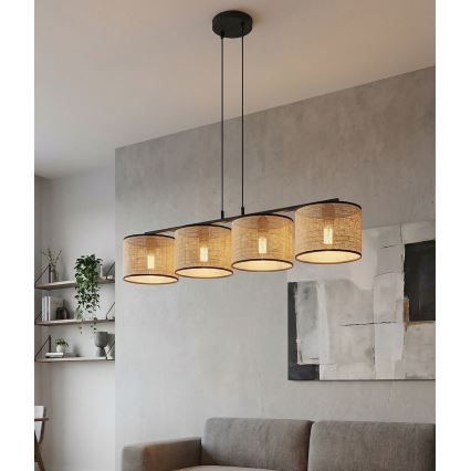 Luster na lankách ECO 4xE27/15W/230V béžová/ratan