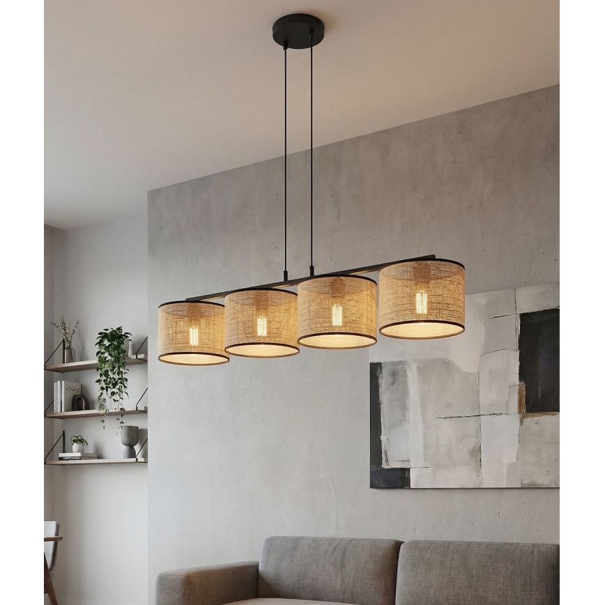 Luster na lankách ECO 4xE27/15W/230V béžová/ratan