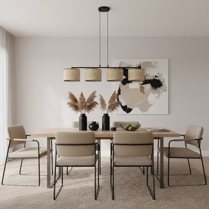 Luster na lankách ECO 4xE27/15W/230V béžová/ratan