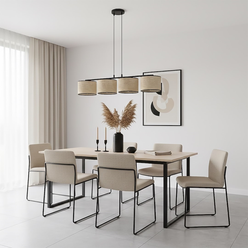 Luster na lankách ECO 4xE27/15W/230V béžová/ratan