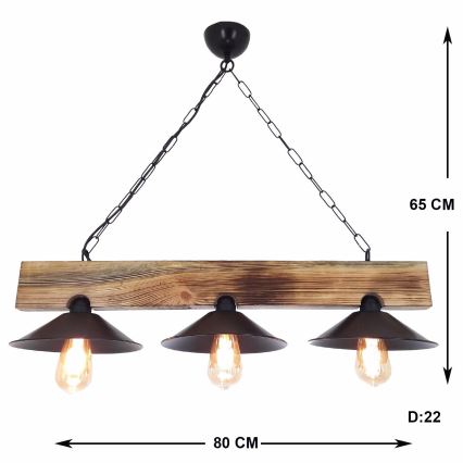 Luster na lankách HEPSI 3xE27/40W/230V smrek/orech