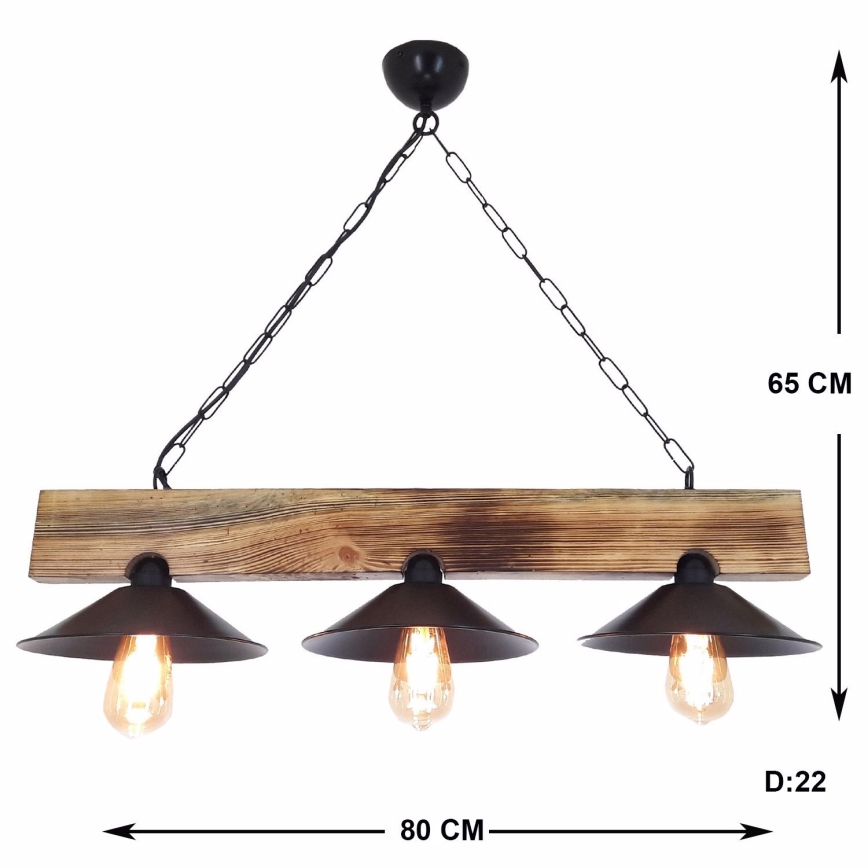 Luster na lankách HEPSI 3xE27/40W/230V smrek/orech
