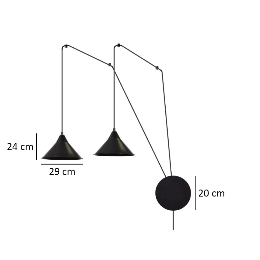 Luster na lanku ABRAMO 2xE27/15W/230V čierna