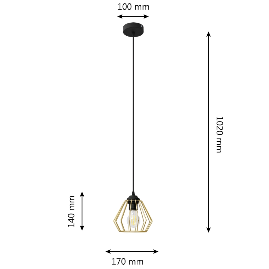 Luster na lanku AGAT 1xE27/15W/230V zlatá/čierna